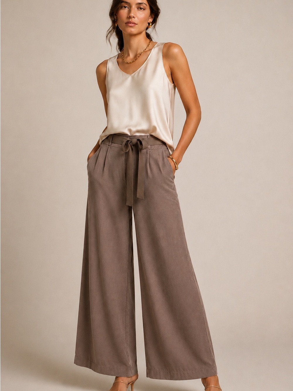 Forth & Towne Vocabulary 100% Silk Wide-Leg Tie-Waist Pants
